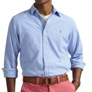 Polo Ralph Lauren Mens Classic Fit Blue Gingham Button Down Shirt Size 18 34-35